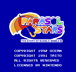Parasol Stars: The Story of Bubble Bobble III (NES) screenshot: Title