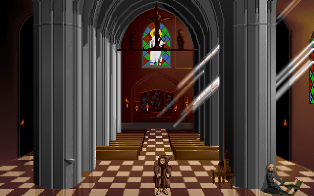 The Patrician (DOS) screenshot: Buy absolvence for your sins or donate money in the church