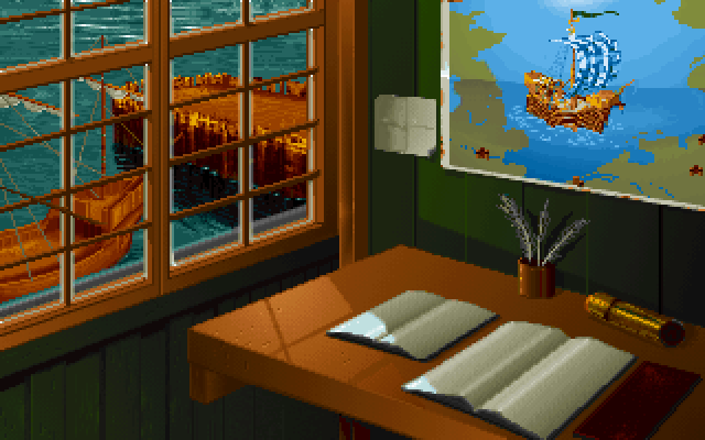 The Patrician (DOS) screenshot: Your Office, from where you will rule the seas