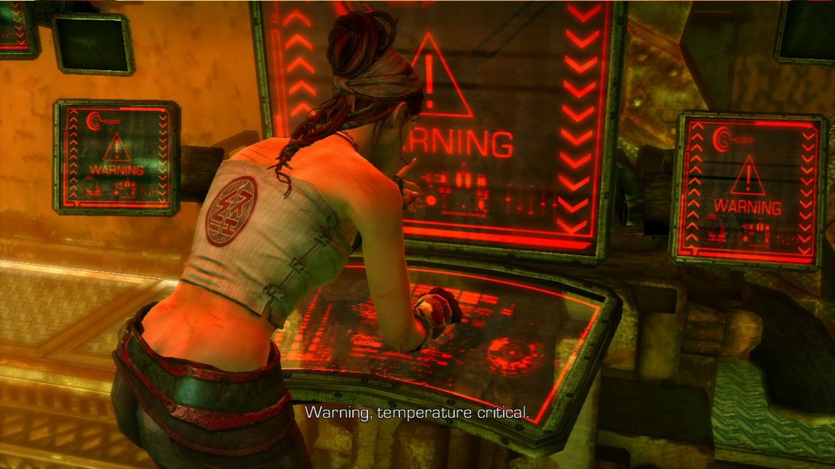 Enslaved: Odyssey to the West (PlayStation 3) screenshot: She's hacking the ship's computer