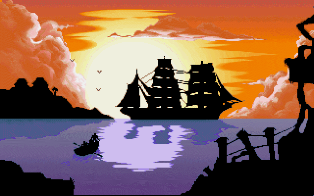 Cruise for a Corpse (DOS) screenshot: From the intro: going aboard.