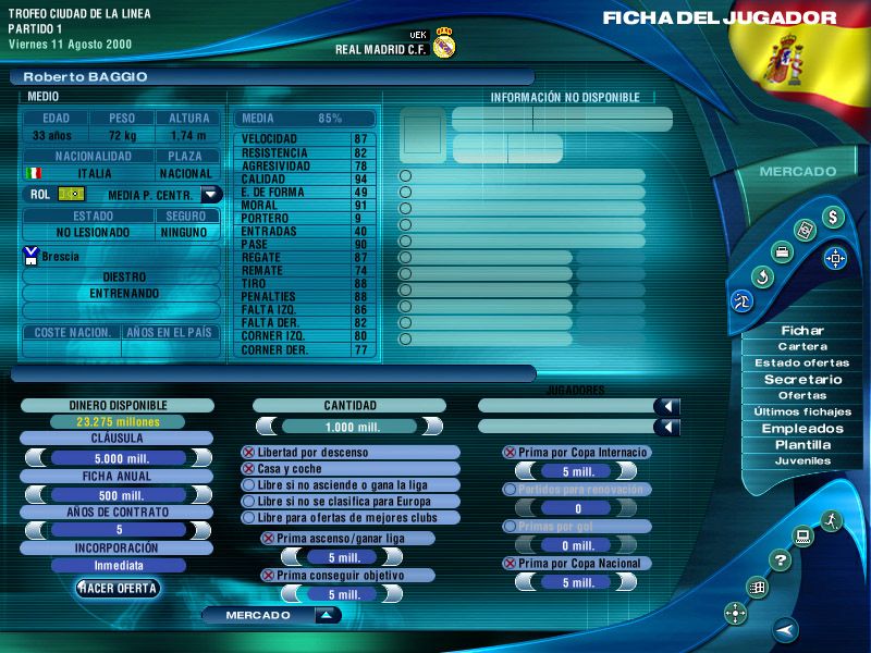 PC Fútbol 2001 (Windows) screenshot: Signing the best player ever :)