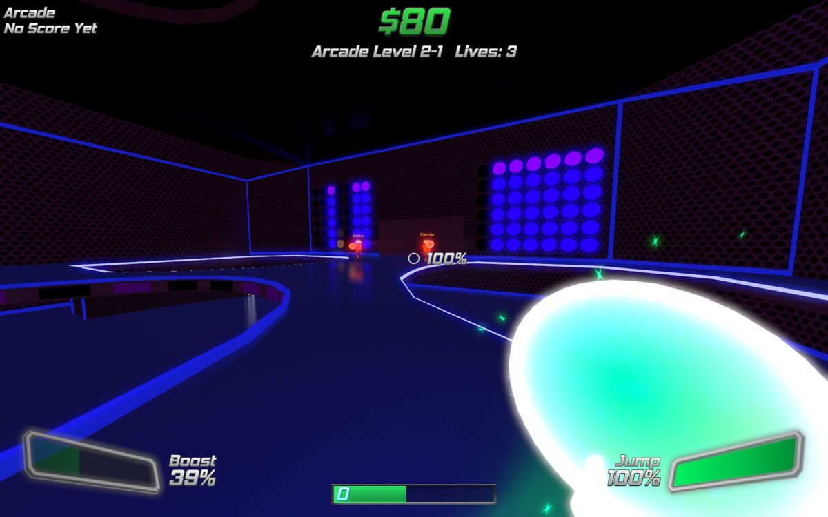 Robot Roller-Derby: Disco Dodgeball (Windows) screenshot: Fighting two bots in the Arcade mode.