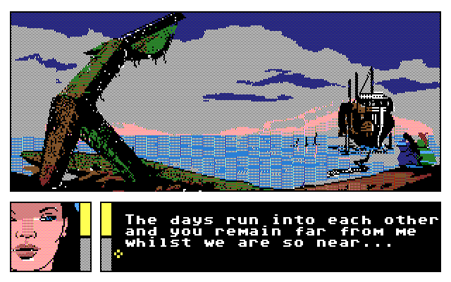 Passengers on the Wind (DOS) screenshot: The start of the game, playing Isa (EGA)