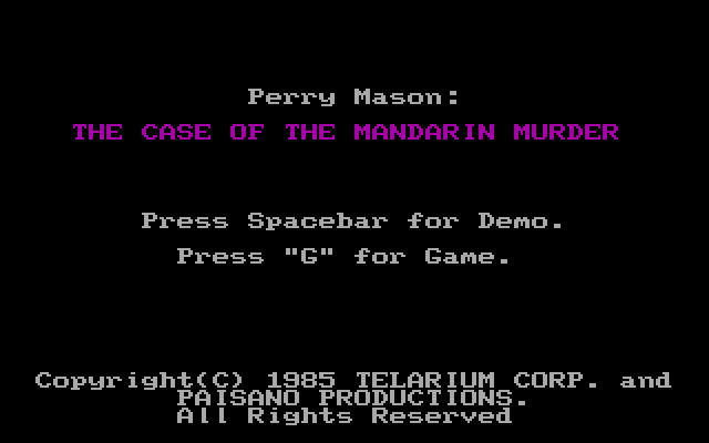 Perry Mason: The Case of the Mandarin Murder (DOS) screenshot: Title screen