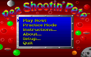 Pea Shootin' Pete (DOS) screenshot: the manu