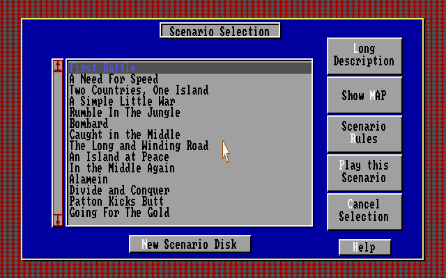The Perfect General (DOS) screenshot: Scenario Selection