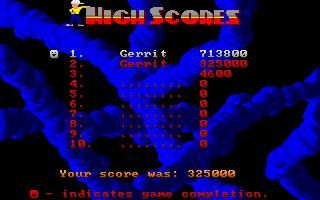 Pea Shootin' Pete (DOS) screenshot: High score screen