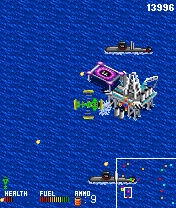 AH-6 Navy Battle (J2ME) screenshot: It's getting crowded with these submarines.