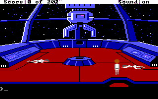 Space Quest: Chapter I - The Sarien Encounter (DOS) screenshot: Roger Wilco in the Control Room