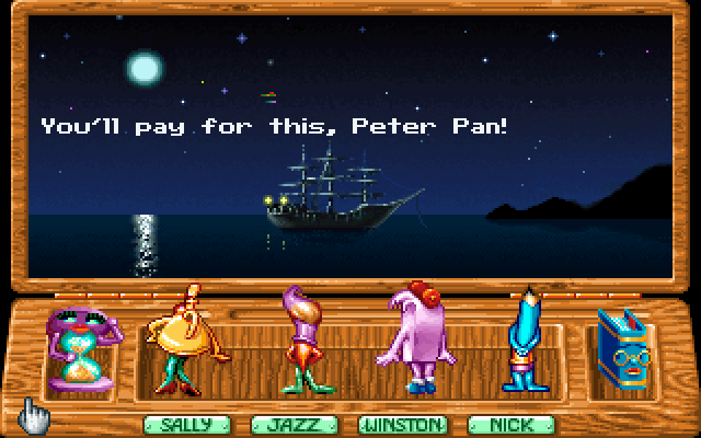 Peter Pan: A Story Painting Adventure (DOS) screenshot: Hook cursing vengeance