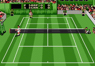 Pete Sampras Tennis (Genesis) screenshot: argueing with the umpire!