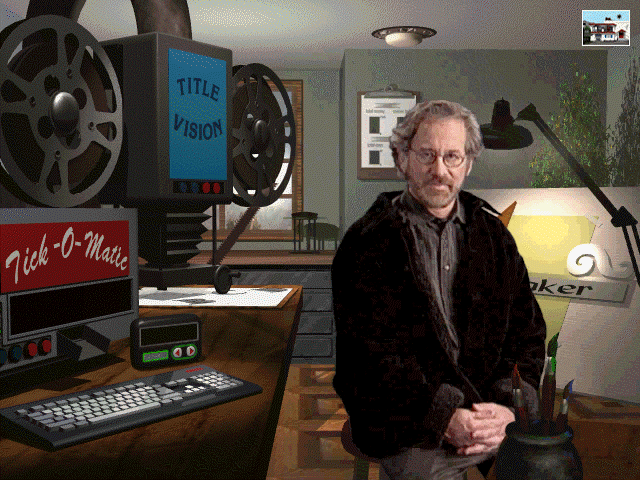 Steven Spielberg's Director's Chair (Windows) screenshot: Spielberg in advertisement room
