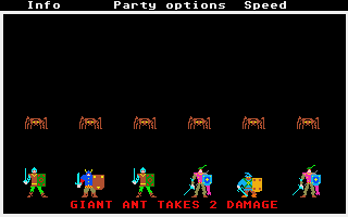 Phantasie II (Atari ST) screenshot: Giant ants are attacking