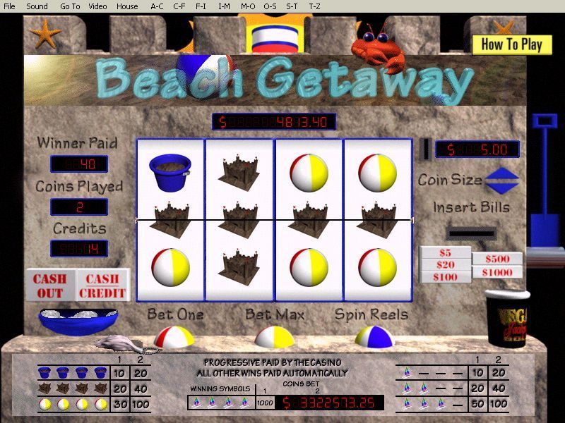 Vegas Jackpot Gold (Windows) screenshot: The Beach Getaway slot machine, a screenshot of this is featured on the game's website