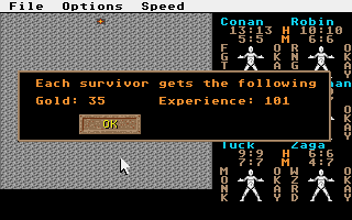 Phantasie III: The Wrath of Nikademus (Atari ST) screenshot: Rewards after the battle