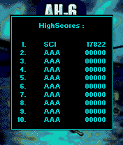 AH-6 Navy Battle (J2ME) screenshot: High score screen