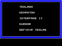 Phantomas (ZX Spectrum) screenshot: Controls menu