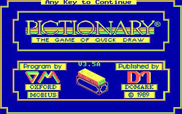 Pictionary: The Game of Quick Draw (DOS) screenshot: title screen - CGA