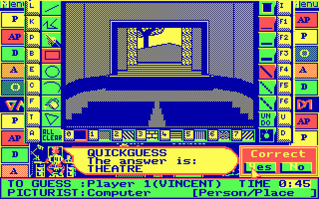 Pictionary: The Game of Quick Draw (DOS) screenshot: computer drawing - CGA