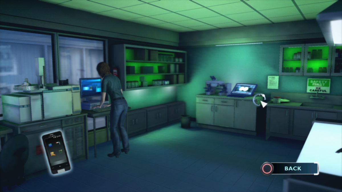 CSI: Crime Scene Investigation - Fatal Conspiracy (PlayStation 3) screenshot: Back at the CSI lab with your partner