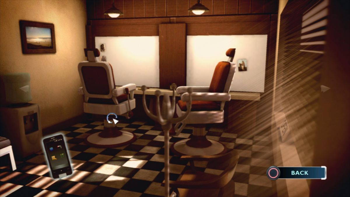CSI: Crime Scene Investigation - Fatal Conspiracy (PlayStation 3) screenshot: Checking the barber shop, the scene of the first crime