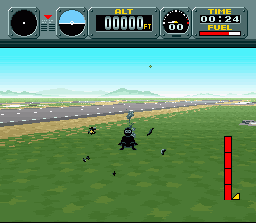 Pilotwings (SNES) screenshot: Crashed with the rocketbelt!