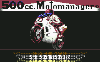 500cc Motomanager (Commodore 64) screenshot: Main Menu