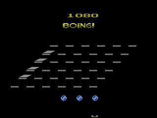 Boing! (Atari 2600) screenshot: Wave 3. Here are the squares, with some turned on.