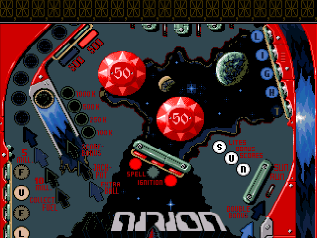 Pinball Dreams (Amiga) screenshot: Ignition pinball (upper part).