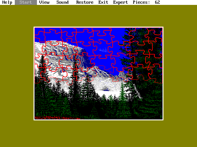 Jigsaw Puzzle (DOS) screenshot: The pieces for the Expert puzzles are the most difficult of all