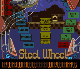 Pinball Dreams (SNES) screenshot: Steel Wheel board overview.