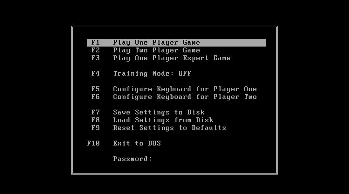 Pipe Dream (DOS) screenshot: Set-up Screen