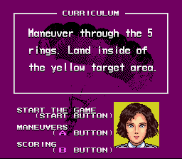 Pilotwings (SNES) screenshot: A typical mission objective, explained by flight instructor Shirley