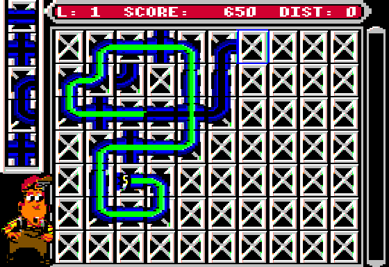 Pipe Dream (Apple II) screenshot: Building pipes...