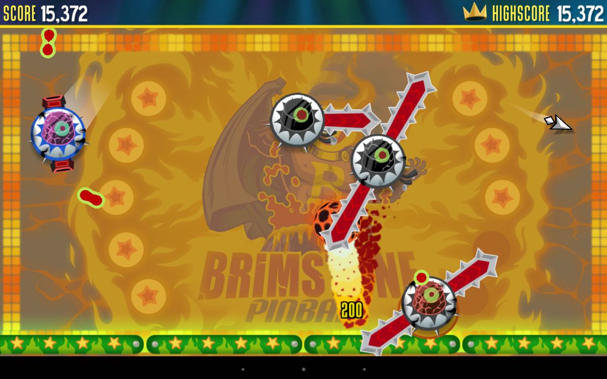 Tilt to Live 2: Redonkulous - Brimstone Pinball (Android) screenshot: Enemies with saws