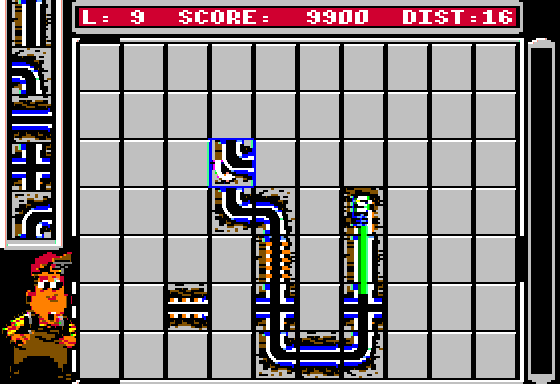 Pipe Dream (Apple II) screenshot: Water begins to fill the pipes...