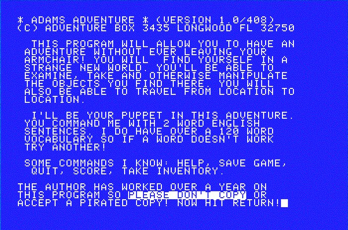 Pirate Adventure (Apple II) screenshot: Pirate adventure title screen