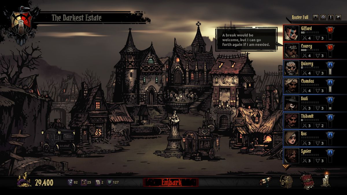 Darkest Dungeon (Windows) screenshot: The Hamlet aka your base.