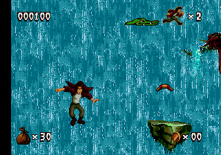 Pitfall: The Mayan Adventure (Genesis) screenshot: Not a very good jump...