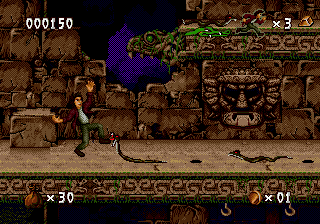 Pitfall: The Mayan Adventure (Genesis) screenshot: Monsters on the floor