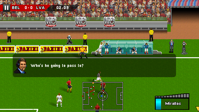Real Soccer 2012 (J2ME) screenshot: There is in-game commentary through text (640x360 version).