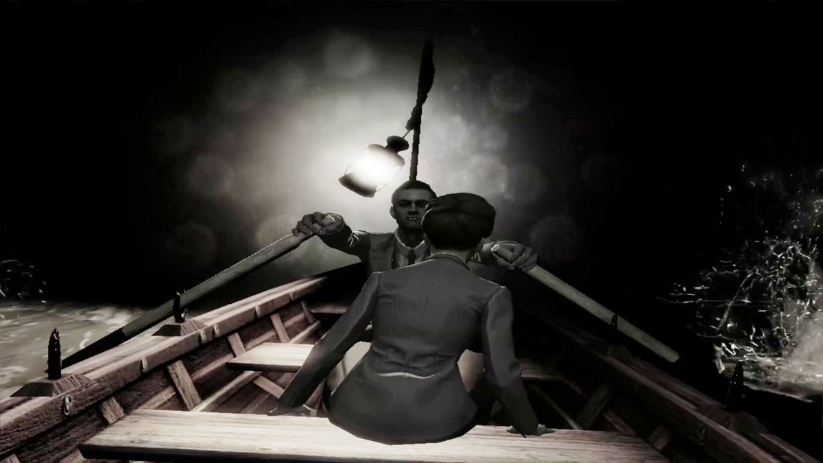 BioShock Infinite: Burial at Sea - Episode Two (Macintosh) screenshot: Flashback to the row boat with the Lutece twins