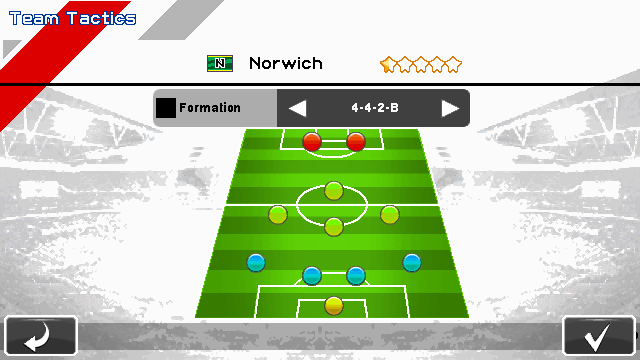 Real Soccer 2012 (J2ME) screenshot: Change the team formation and tactics (640x360 version).