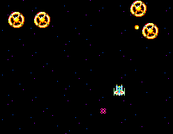 Astro Warrior / Pit Pot (SEGA Master System) screenshot: Astro Warrior: Those ships look more like Burger Rings
