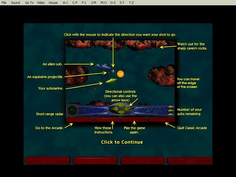 Vegas Jackpot Gold (Windows) screenshot: The arcade games have help screens that follow the format of the casino games. This is for the 'Caverns of Atlantis' game
