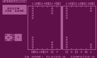 Fastgammon (Atari 8-bit) screenshot: Manual input of dice values