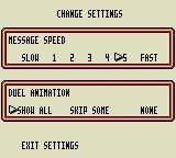 Pokémon Trading Card Game (Game Boy Color) screenshot: Configuration Screen