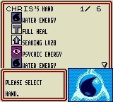 Pokémon Trading Card Game (Game Boy Color) screenshot: Cards In Hand