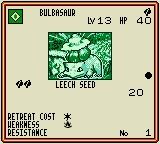 Pokémon Trading Card Game (Game Boy Color) screenshot: Example of Card (Bulbasaur)